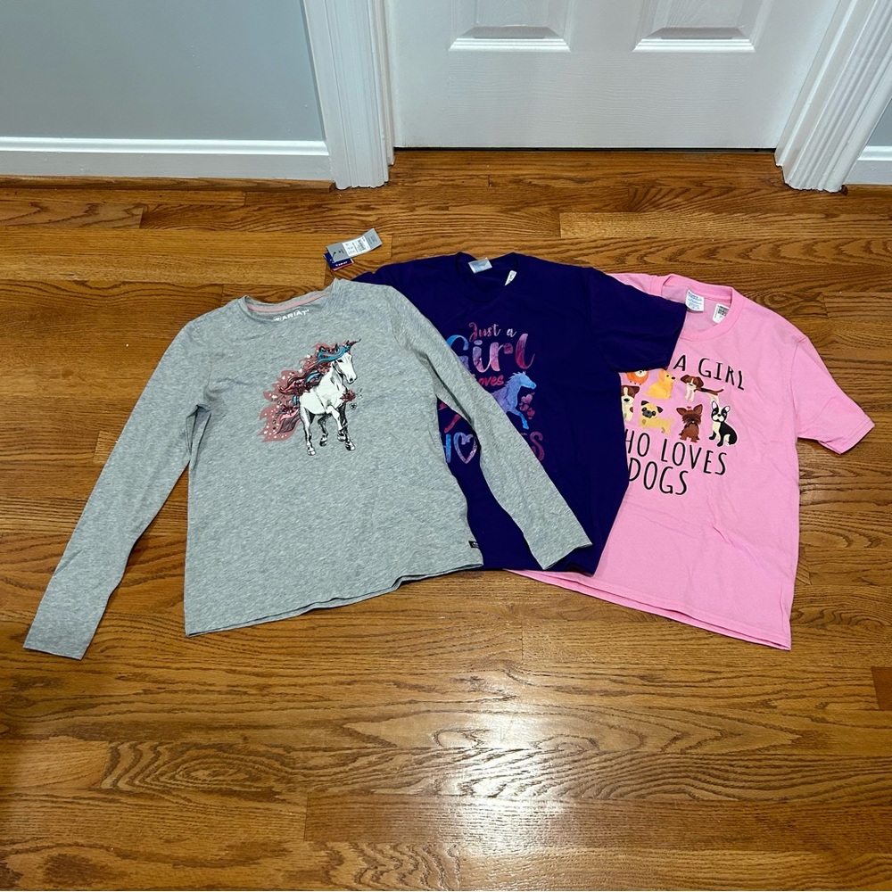 3 shirts from different brands. Sizes are two mediums and one large.